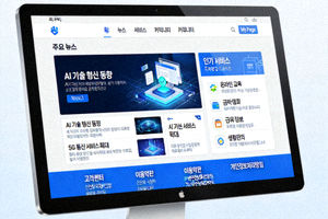 정보 포털 웹사이트의 메인 페이지를 나타내는 모니터 화면 이미지