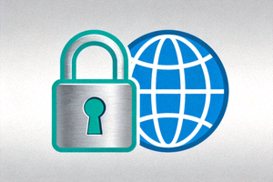 웹사이트 보안 연결을 상징하는 자물쇠와 지구본 아이콘 이미지